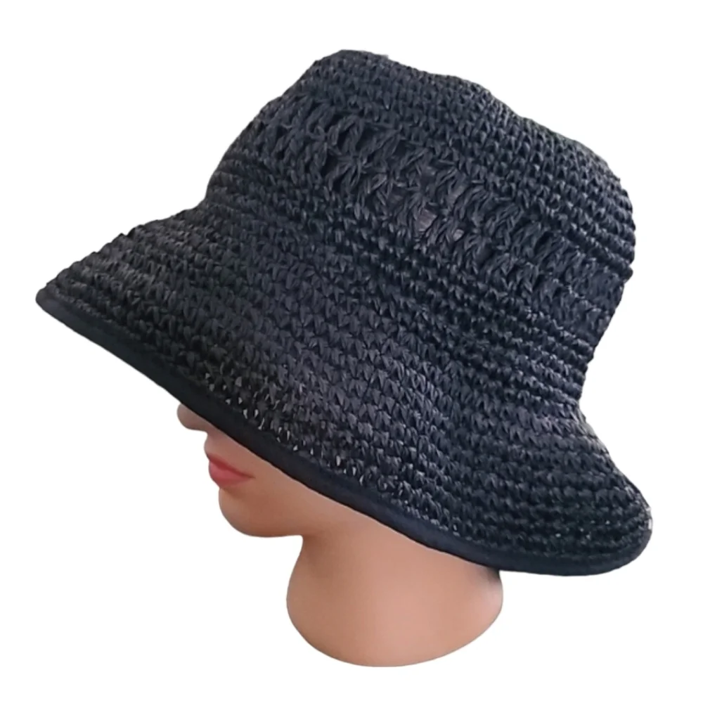 VINTAGE HAWAII Navy Blue Floppy Paper Hat Wide Brim Derby Packable Deadstock - Picture 2 of 15